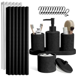 19 Piece Bathroom Sets with Shower Curtains and Bathroom Accessories, Black